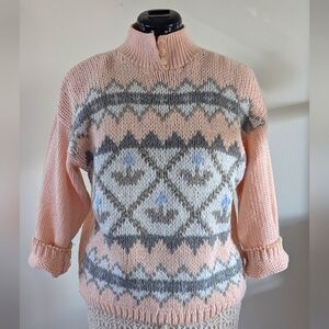 Vintage Floral Fair Isle Sweater Cottagecore Women's M